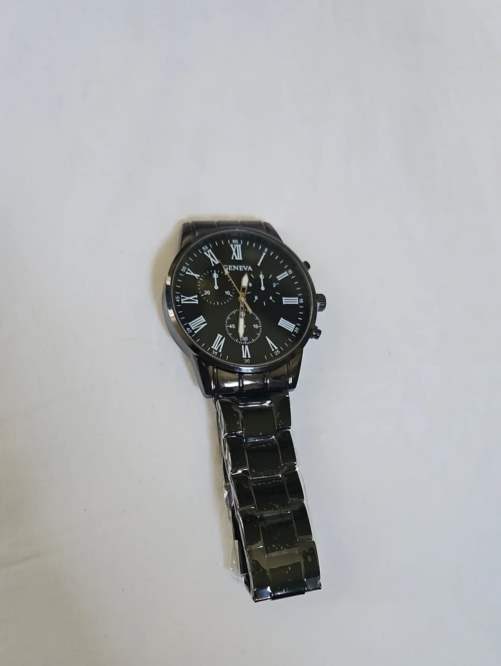 Geneva Black Stainless Link Bracelet Watch